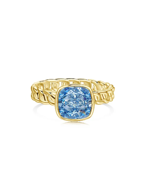 18K Gold Plated Fat Square Bright Zircon Ring