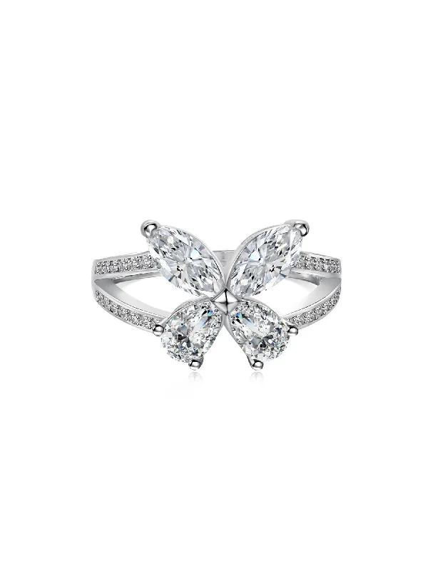 925 Sterling Silver Marquise Shape Butterfly Ring