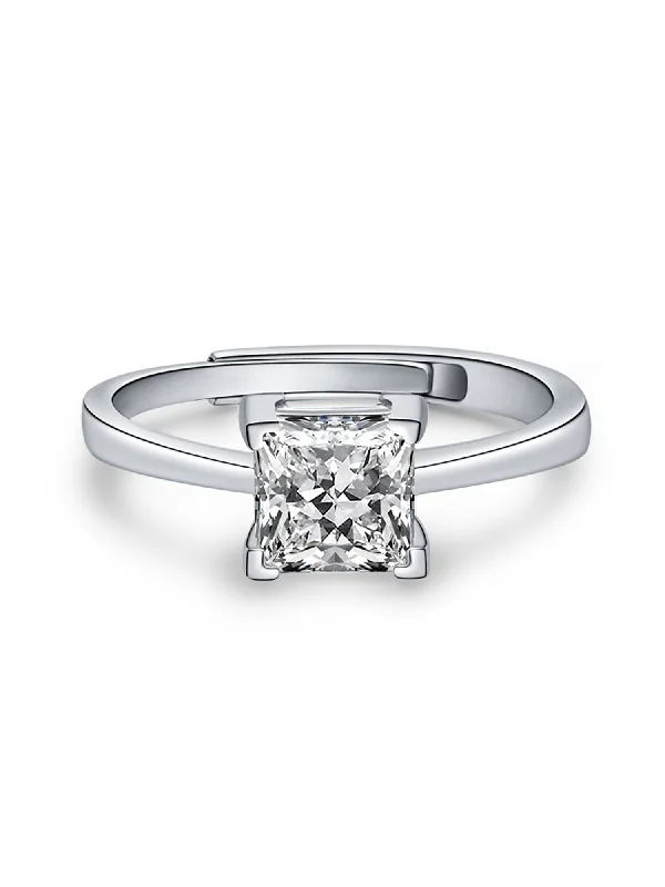 925 Sterling Silver Simple Square Zircon Ring