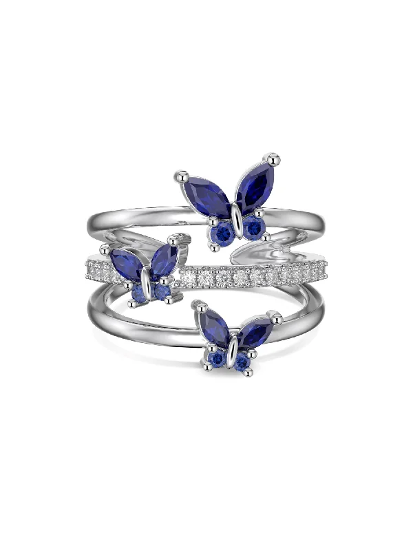 Butterfly Adjustable Triple Wrap Open Ring in 925 Silver