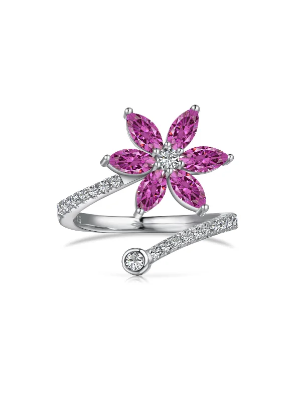 Crystal Flower 925 Silver Wrap Ring