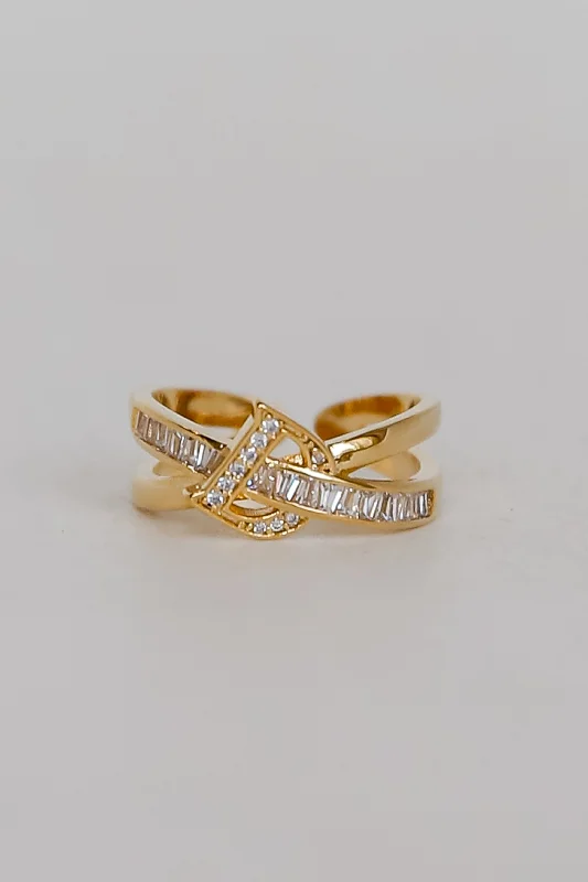 FINAL SALE - Dani Gold Rhinestone "D" Double Ring