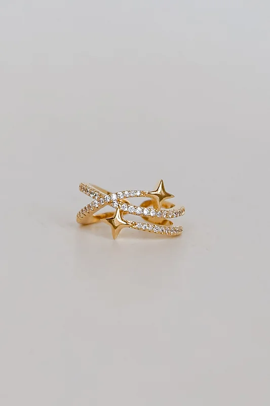 FINAL SALE - Eliza Gold Rhinestone Star Triple Ring