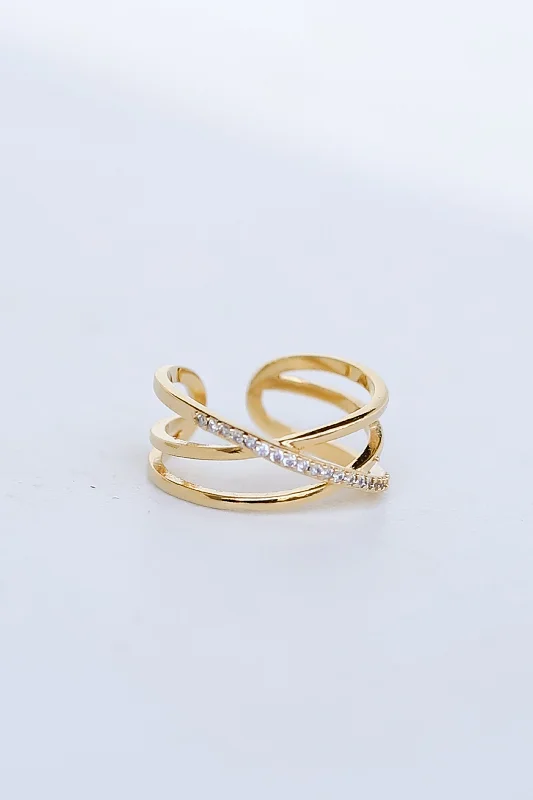 Helen Gold Rhinestone Triple Ring