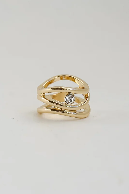 FINAL SALE - Lizzie Gold Rhinestone Triple Ring