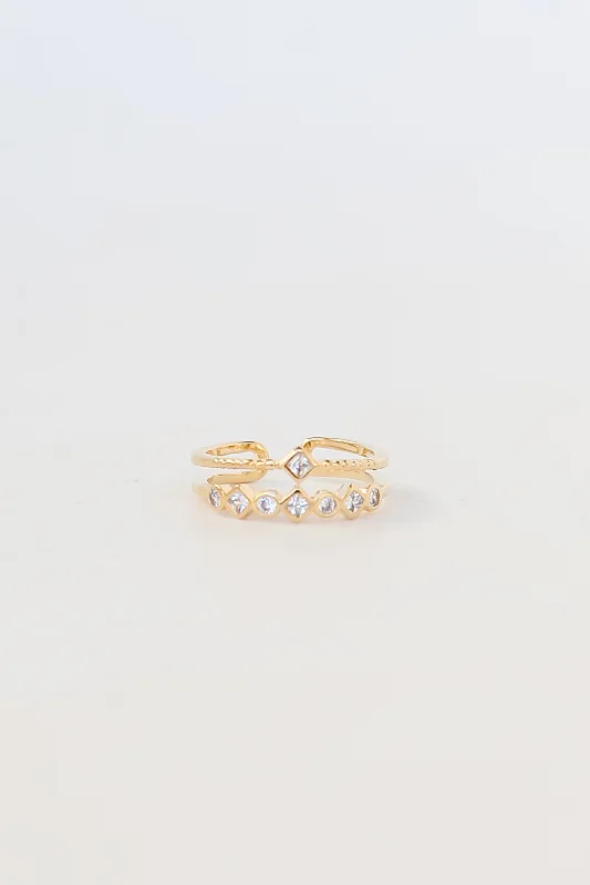 FINAL SALE - Sami Gold Rhinestone Double Ring