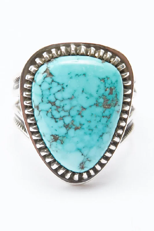 Sterling Silver Ring by Lyle Secatero - Turquoise Triangular Ring