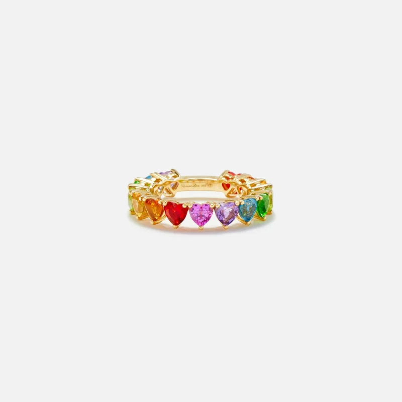 Yvonne Leon Multi Heart Ring - Yellow Gold / Rainbow