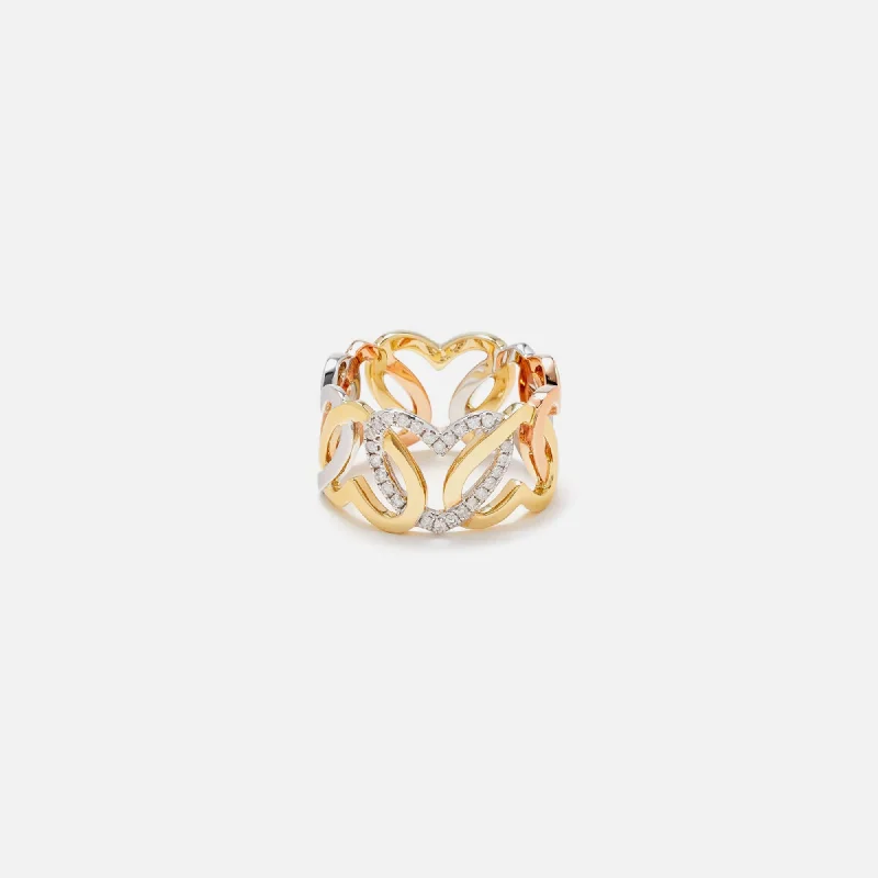 Yvonne Leon Bague Maille Coeurs 3 Ors Heart Ring - Multi