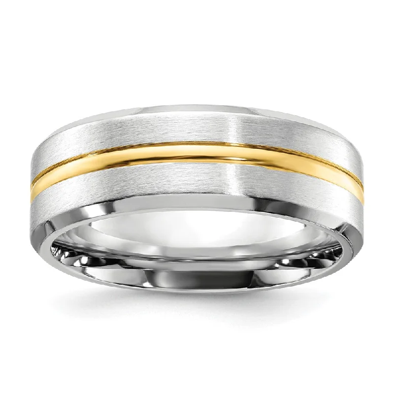 8mm Cobalt & Gold Tone Plated Grooved & Beveled Edge Band