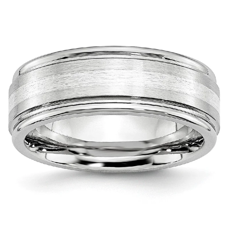 8mm Cobalt & Sterling Silver Inlay Grooved Ridged Edge Band