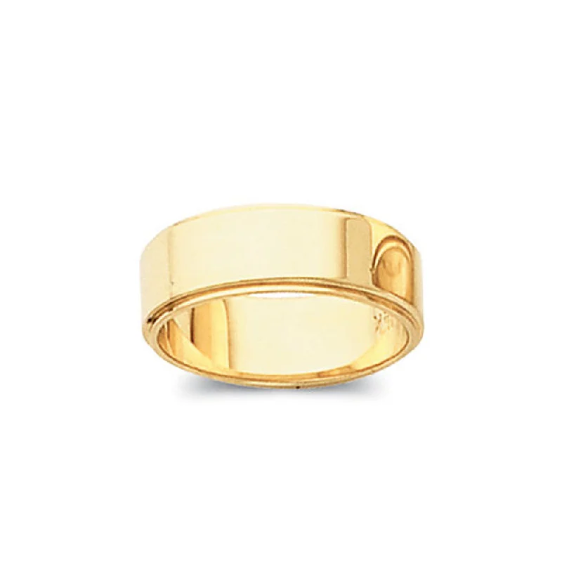 8mm Flat Ridged Edge Wedding Band in 10k Yellow Gold