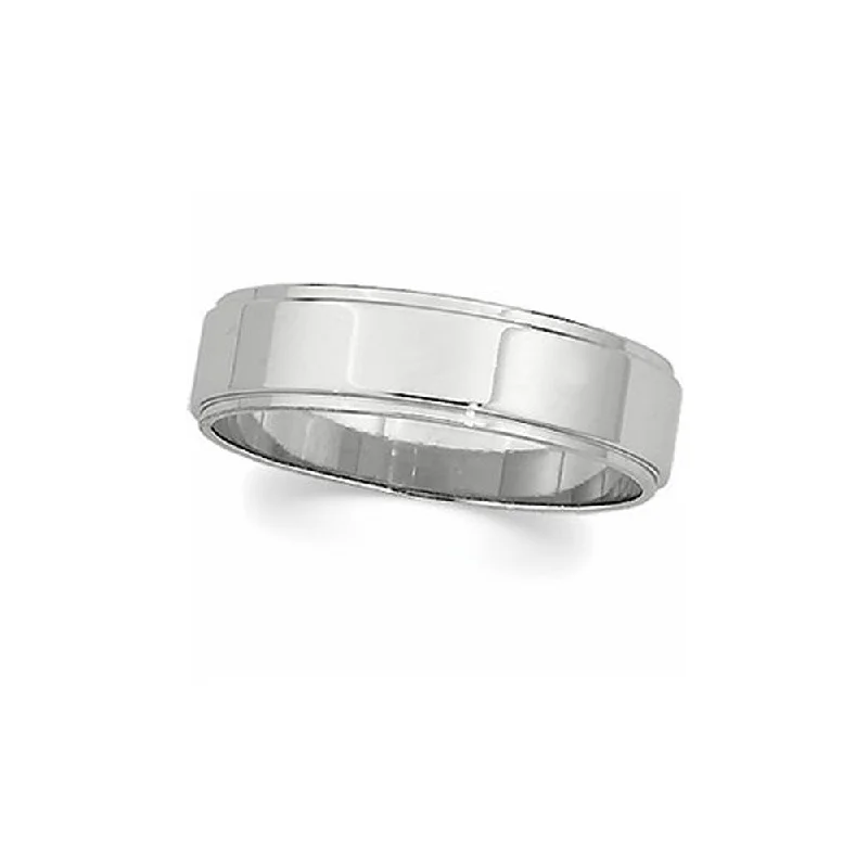 8mm Flat Ridged Edge Wedding Band in 14k White Gold