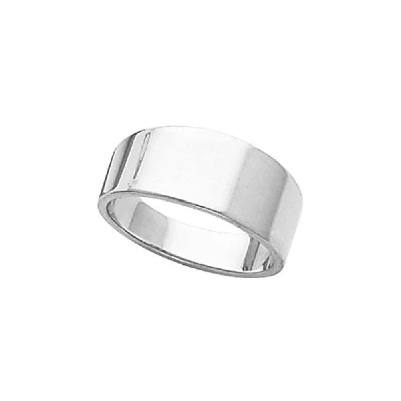 8mm Flat Tapered Wedding Band in 14k White Gold