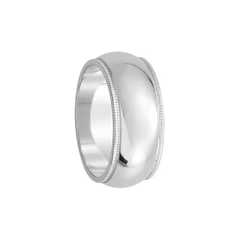 8mm Milgrain Edge Domed Band in 14k White Gold