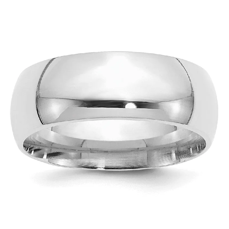 8mm Rhodium Plated Sterling Silver Domed Comfort Fit Band