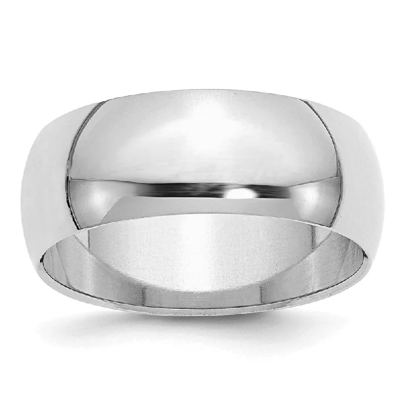 8mm Rhodium Plated Sterling Silver Half Round Standard Fit Band