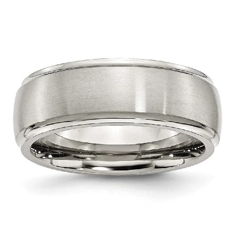 8mm Stainless Steel Brushed Domed Polished Ridged Edge Band