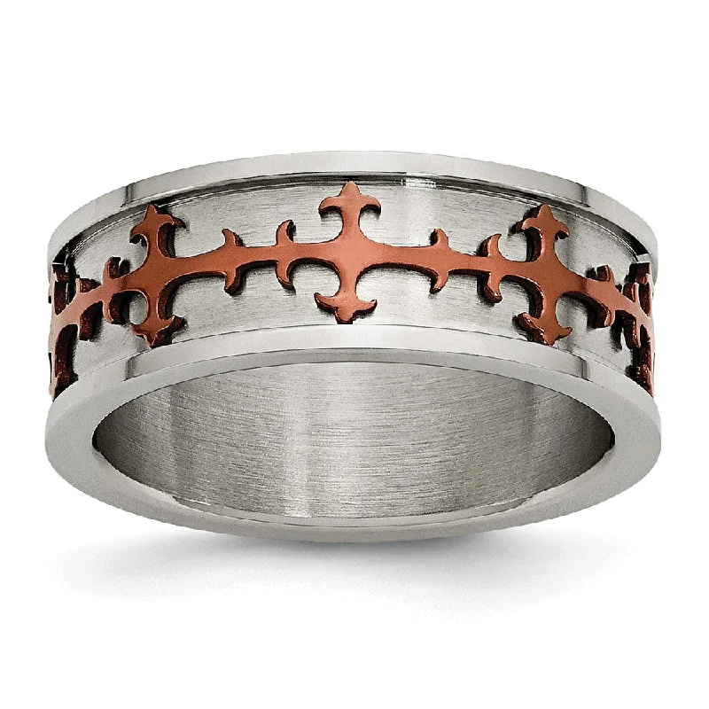 8mm Stainless Steel Cognac Plated Cross Band