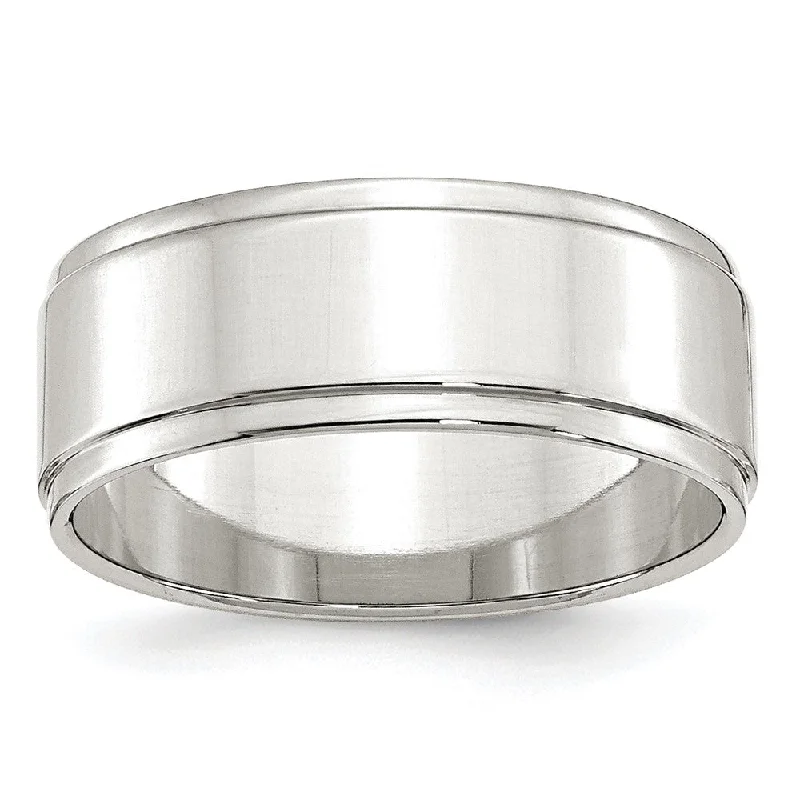 8mm Sterling Silver Light Flat Ridge Edge Standard Fit Band