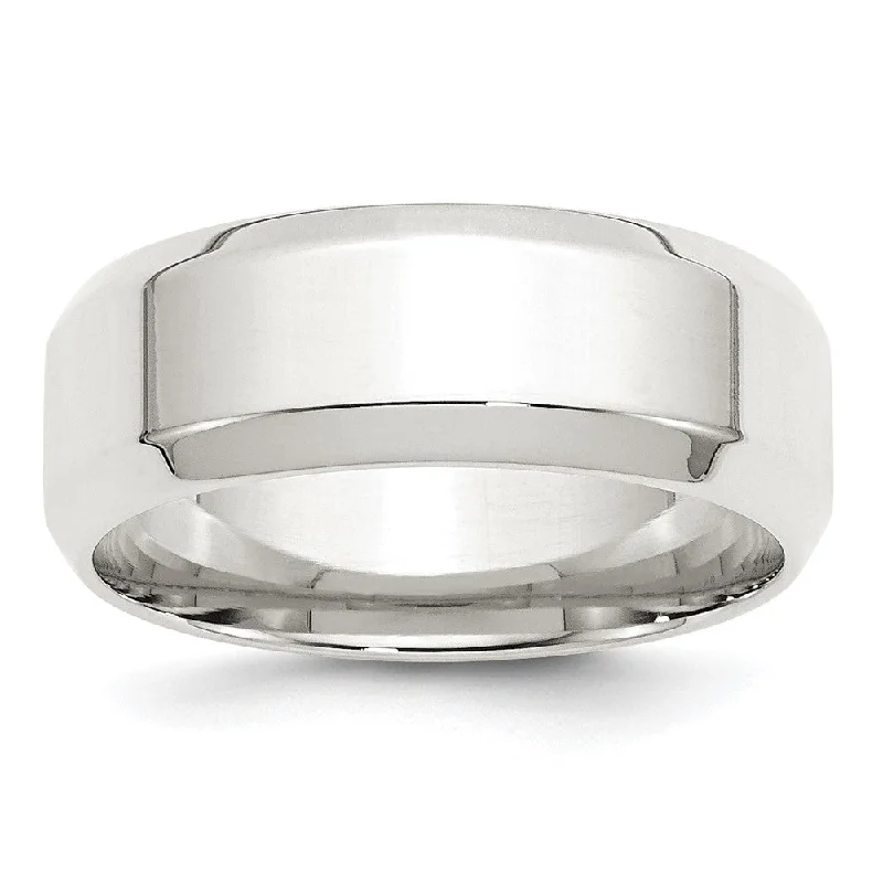 8mm Sterling Silver Polished Beveled Edge Comfort Fit Band