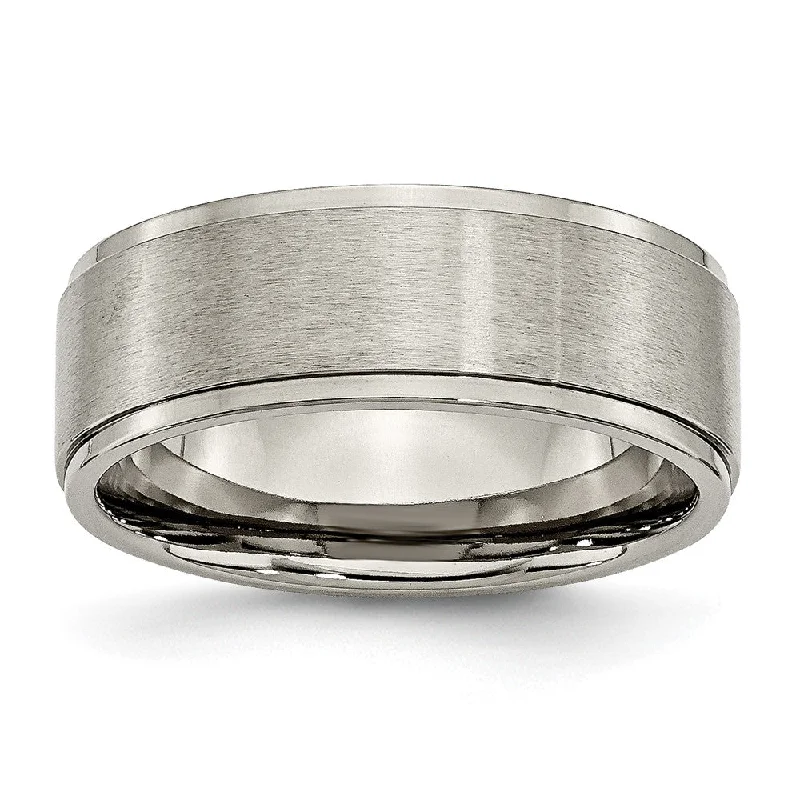 8mm Titanium Brushed Flat Polished Ridged Edge Comfort Fit Band