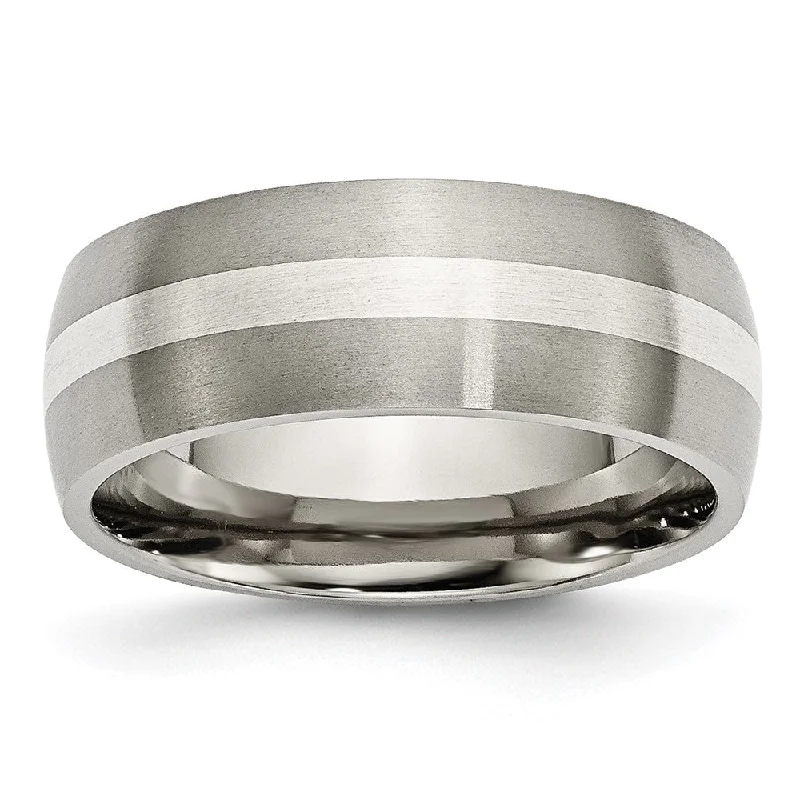 8mm Titanium & Sterling Silver Brushed Domed Standard Fit Band