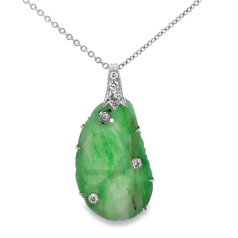 Antique Art Deco Jadeite and Diamond Pendant in Platinum