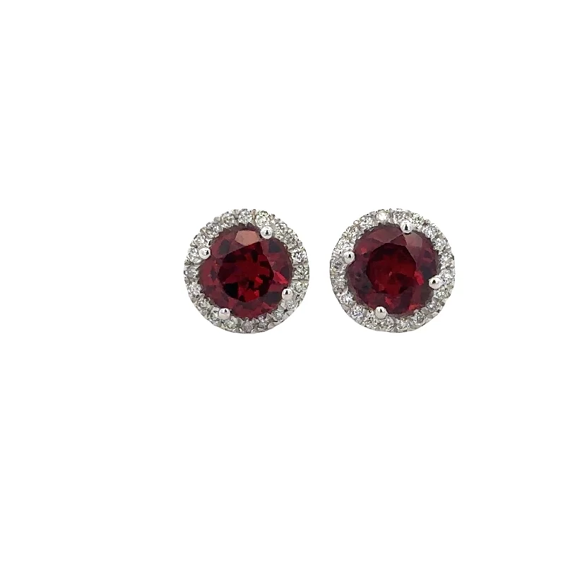 Garnet and Diamond Stud Earrings in White Gold