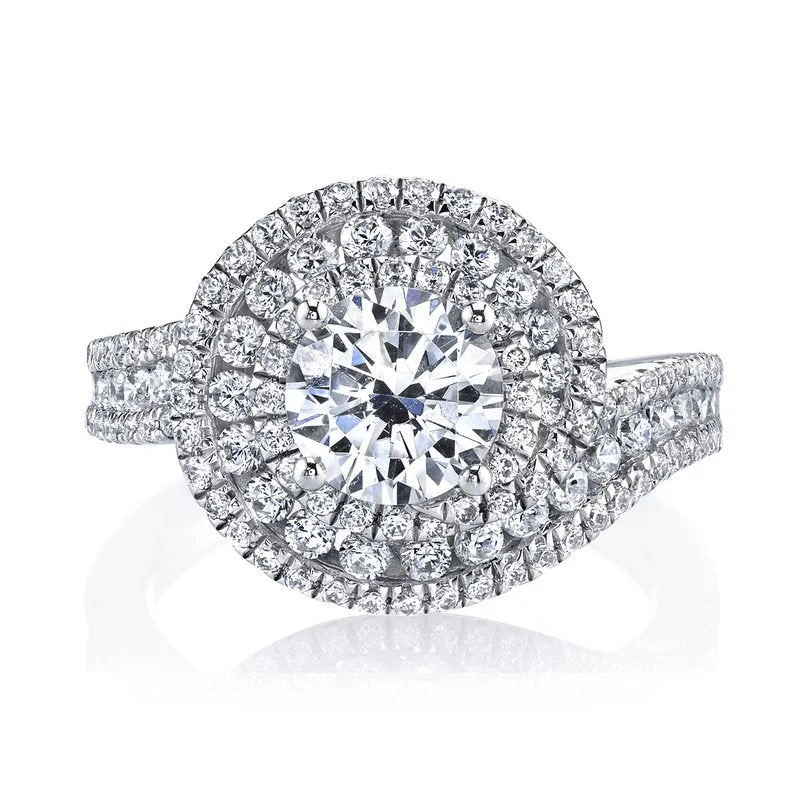 Mars Bridal Timeless Round Triple Halo Asymmetrical Bypass Shank Diamond Engagement Ring 25635