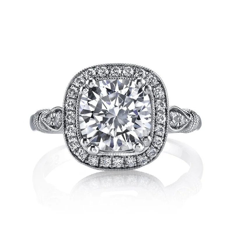 Mars Bridal Vintage Cushion Halo w/ Embellished Profile Diamond Engagement Ring 14664