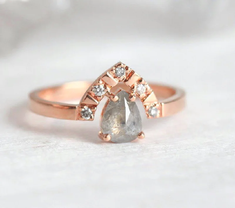 Kelsey Pear Salt & Pepper Diamond Ring