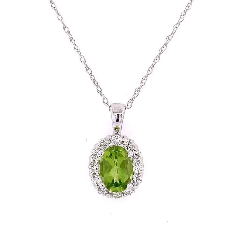 Peridot and Diamond Pendant in White Gold