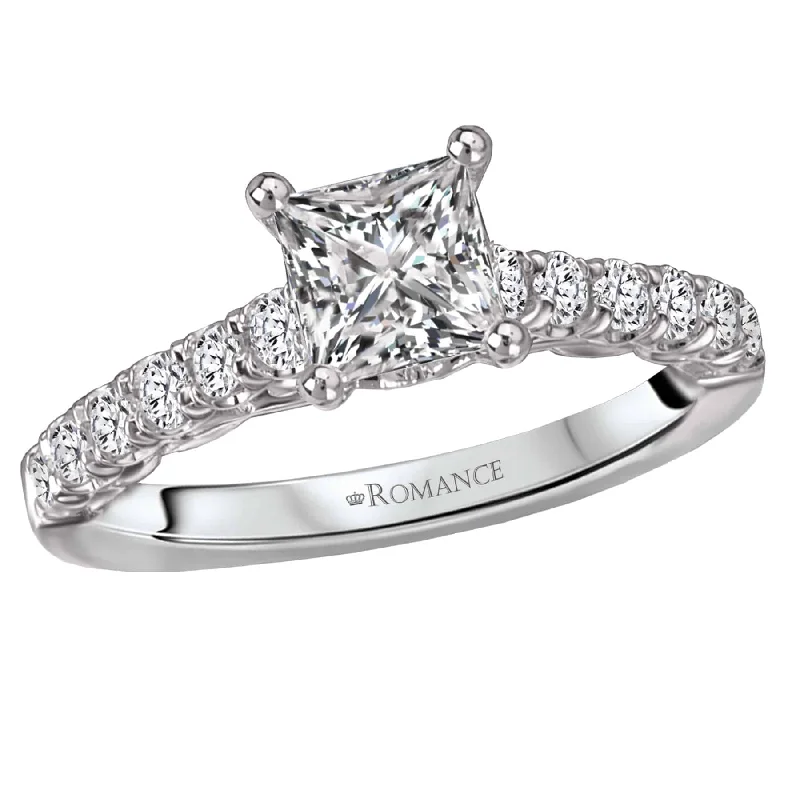 Romance Princess Cut and Round Diamond Accent Engagement Ring