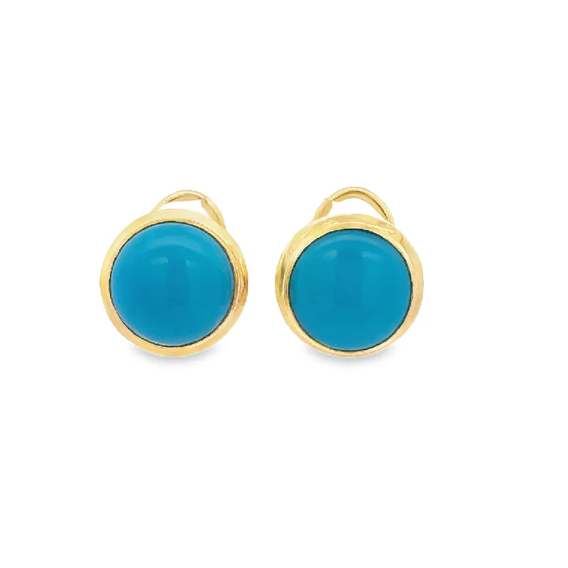 Round Turquoise Earrings in Yellow Gold