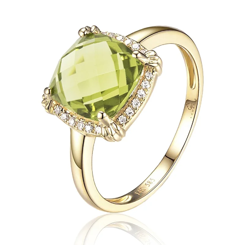 Cushion Peridot & Diamond 14K Yellow Gold Ring