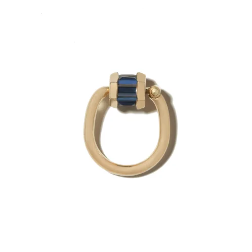 Marla Aaron 18K Gold Blue Sapphire Baguette Trundle Lock Ring