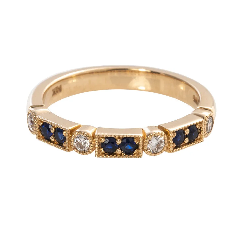 Sapphire & Diamond 14K Yellow Gold Milgrain Band