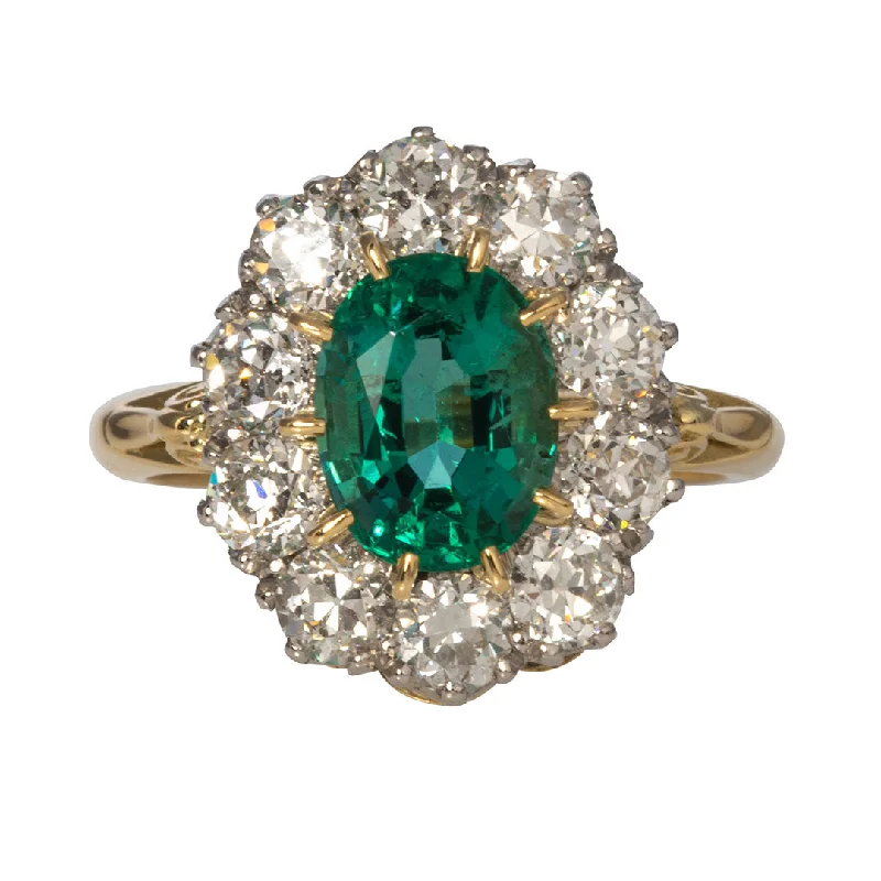 Victorian Style 1.99ct Emerald & Diamond Cluster Engagement Ring