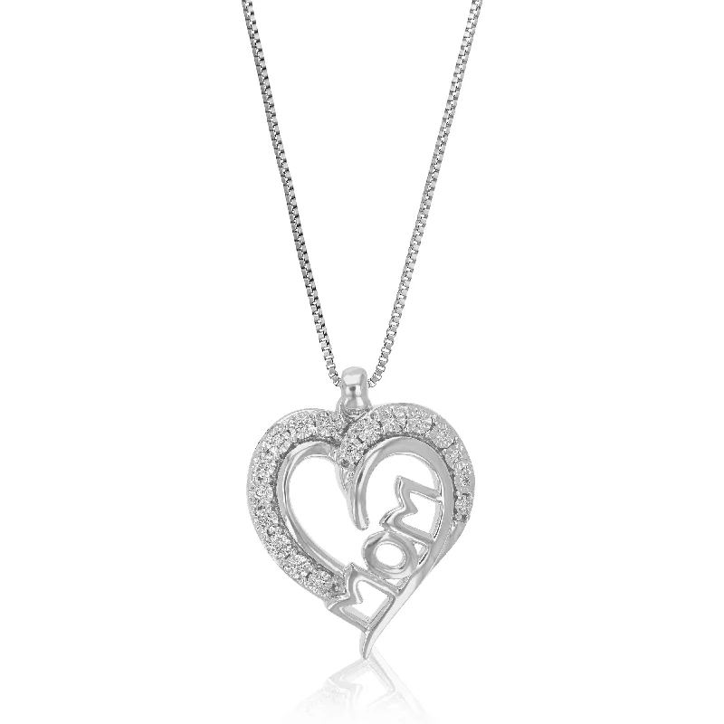 1/10 cttw Lab Grown Diamond MOM Pendant Necklace .925 Sterling Silver 3/4 Inch With 18 Inch Chain