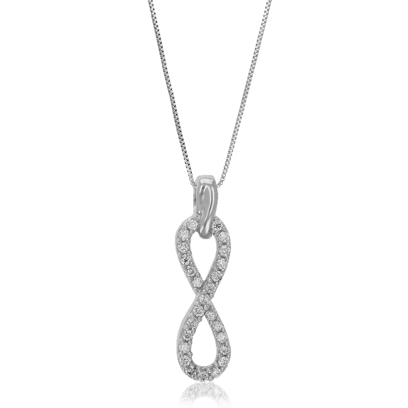 1/10 cttw Lab Grown Round Diamond Infinity Pendant Necklace .925 Sterling Silver 1/5 Inch With 18 Inch Chain