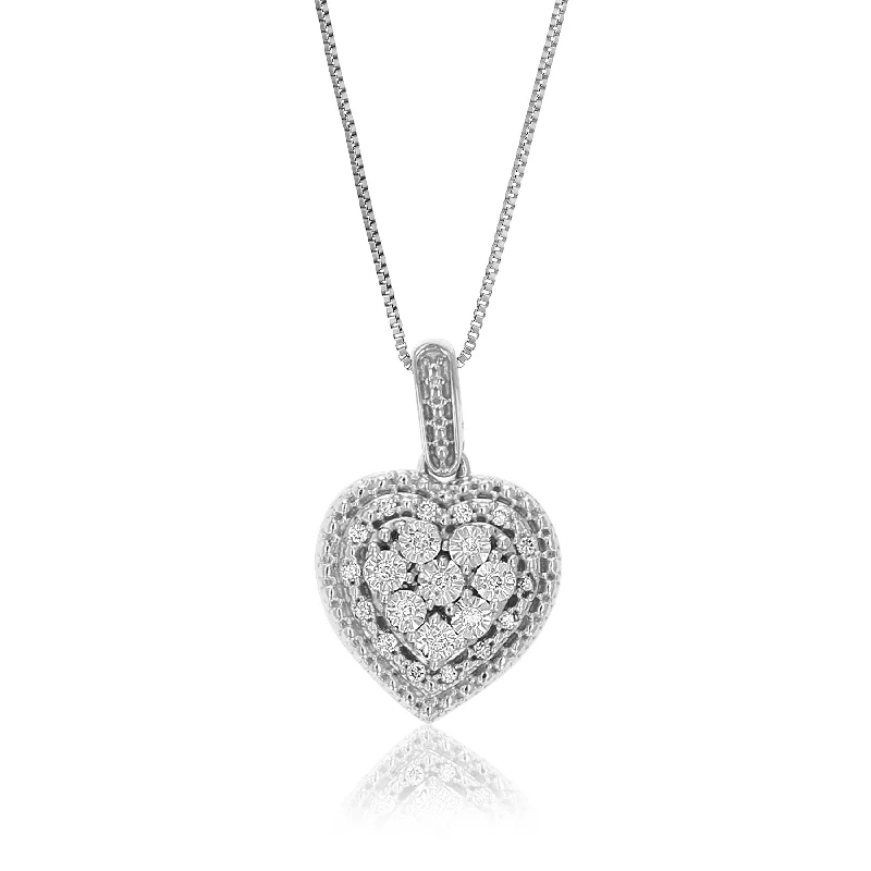 1/12 cttw Lab Grown Diamond Heart Cluster Pendant Necklace .925 Sterling Silver 3/4 Inch with 18 Inch Chain