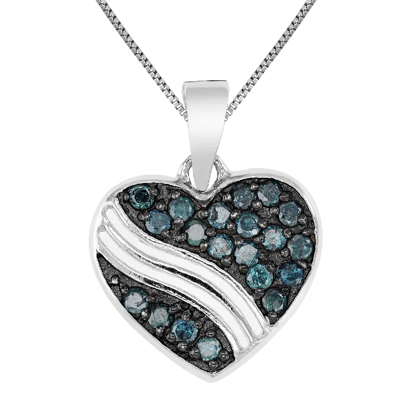 1/2 cttw Blue Diamond Heart Pendant Necklace .925 Sterling Silver with Chain