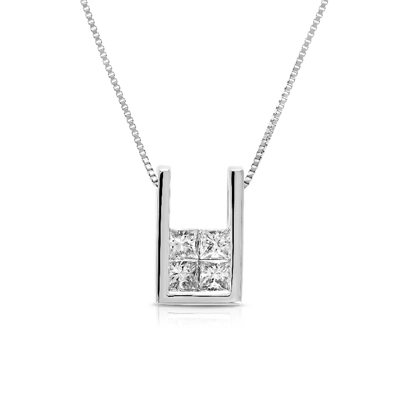 1/2 cttw Princess Cut Diamond Pendant Necklace 14K White Gold with 18 Inch Chain