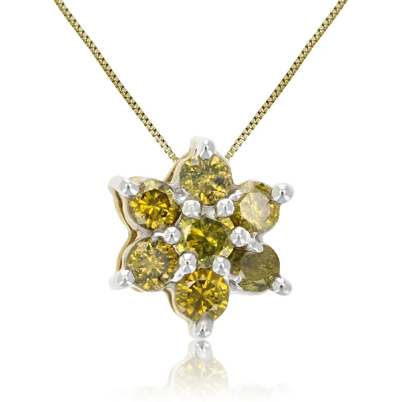 1/2 cttw Yellow Diamond Cluster Composite Pendant Necklace 10K Yellow Gold