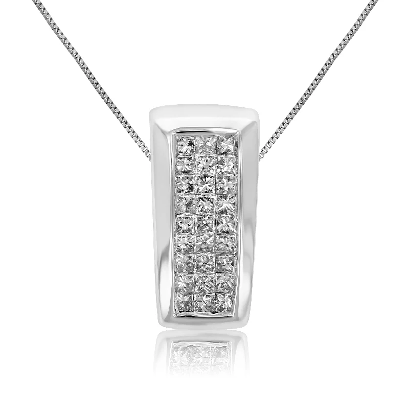 1/3 cttw Princess Diamond Pendant Necklace 14K White Gold with 18 Inch Chain