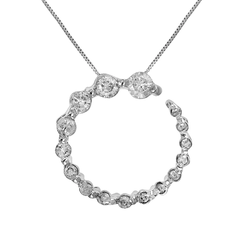 1/4 cttw Diamond Journey Circle Pendant Necklace 14K White Gold with Chain