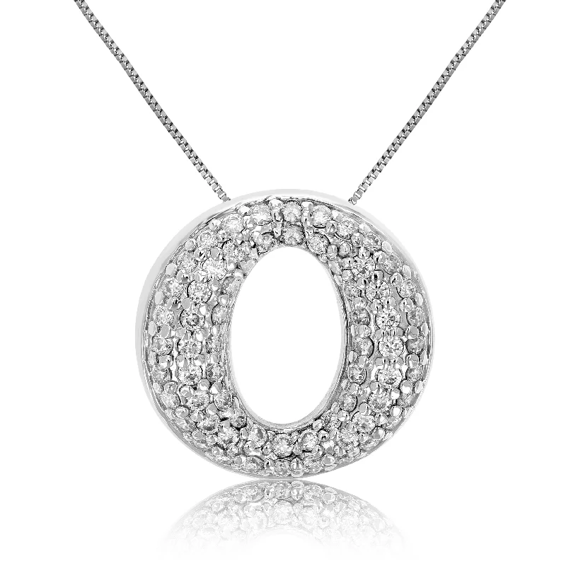 1 cttw Diamond Circle Composite Pendant Necklace 14K White Gold with Chain