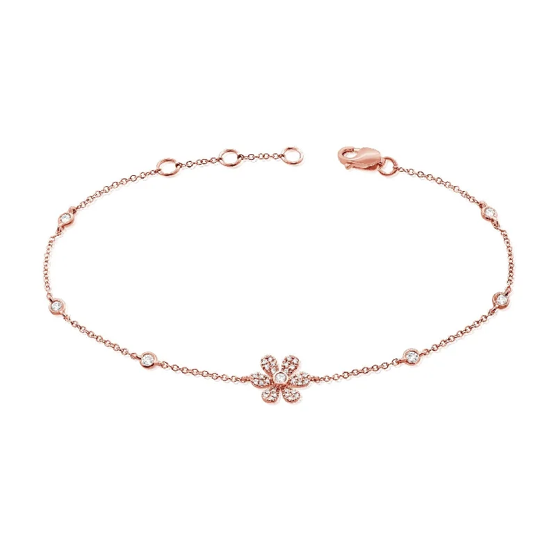 14k Gold & Diamond Flower Bracelet