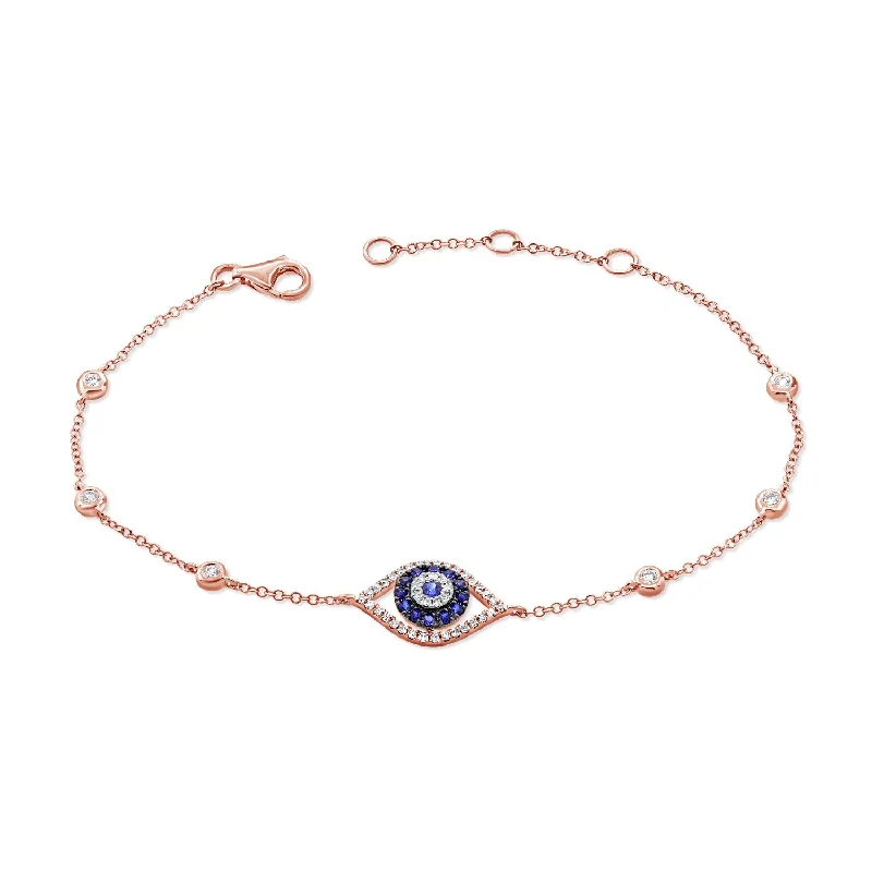 14k Gold Sapphire & Diamond Evil Eye Bracelet